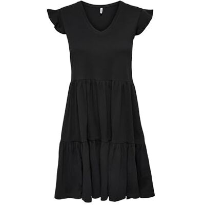 Only ONLMAY LIFE CAP SLEEVES FRILL DRESS JRS dames jurk, Zwart, S S Only ONLMAY LIFE CAP SLEEVES FRILL DRESS JRS dames jurk, Zwart, S S