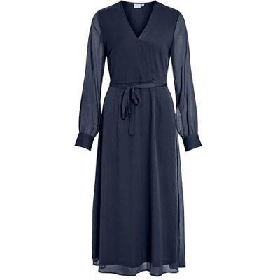 VILA Vifalia Noos/Dc L/S V-hals midi-jurk, marineblauwe blazer, 36 36 VILA Vifalia Noos/Dc L/S V-hals midi-jurk, marineblauwe blazer, 36 36