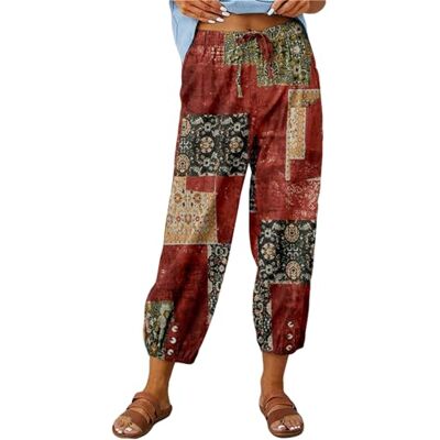 ASKSA Damesbroek, 7/8 broek, wijde pijpen, zomerbroek, licht, casual, linnen, met zakken, Rood, L L ASKSA Damesbroek, 7/8 broek, wijde pijpen, zomerbroek, licht, casual, linnen, met zakken, Rood, L L
