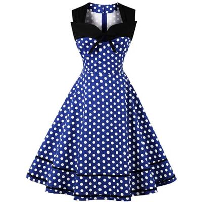 AXOE Avondjurk voor dames, jaren '60, vintage, stippen, rockabilly,, Blauw 4XL AXOE Avondjurk voor dames, jaren '60, vintage, stippen, rockabilly,, Blauw 4XL