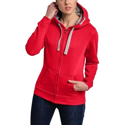 HRM Damesjack met capuchon, hoogwaardige jas met contrasterende binnenvoering, hoodie met ritssluiting, premium en duurzaam bovendeel voor dames, framboos, XS, Framboos XS HRM Damesjack met capuchon, hoogwaardige jas met contrasterende binnenvoering, hoodie met ritssluiting, premium en duurzaam bovendeel voor dames, framboos, XS, Framboos XS