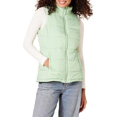 Amazon Essentials Gilet bouffant de poids moyen pour femme, vert sauge, taille L L Amazon Essentials Gilet bouffant de poids moyen pour femme, vert sauge, taille L L