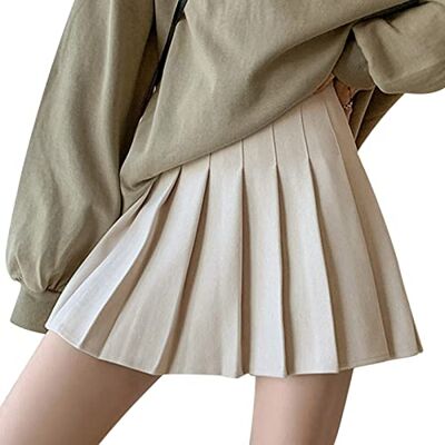 DRESHOW Retro basic rok, elastisch, uitlopend, minirok, plooirok, casual, voor dames en meisjes, pleated mini-rok 04-beige, S S DRESHOW Retro basic rok, elastisch, uitlopend, minirok, plooirok, casual, voor dames en meisjes, pleated mini-rok 04-beige, S S