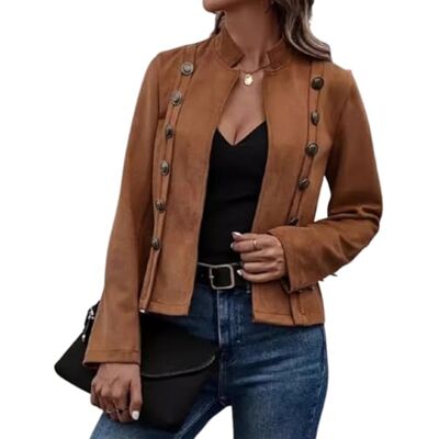 PNZLZIA Damesjas van synthetisch suède met open voorkant, korte blazer van suède, jassen van imitatie suède voor dames PNZLZIA Damesjas van synthetisch suède met open voorkant, korte blazer van suède, jassen van imitatie suède voor dames