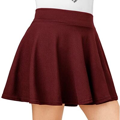 DRESHOW Retro basic rok, elastisch, uitlopend, minirok, plooirok, casual, voor dames en meisjes, Mini-rok bordeauxrood, M M DRESHOW Retro basic rok, elastisch, uitlopend, minirok, plooirok, casual, voor dames en meisjes, Mini-rok bordeauxrood, M M