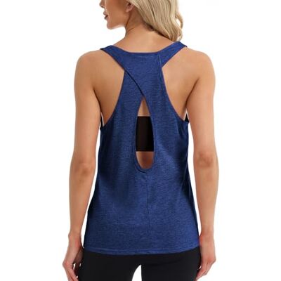 Superora Dames mouwloze shirts sport T-shirts fitness yoga tops sport open rug, Navy Blauw, M M Superora Dames mouwloze shirts sport T-shirts fitness yoga tops sport open rug, Navy Blauw, M M