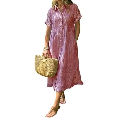 CupitiDU Casual zomerjurk met knoopsluiting en functionele zakken, losse pasvorm, Rood, M M CupitiDU Casual zomerjurk met knoopsluiting en functionele zakken, losse pasvorm, Rood, M M