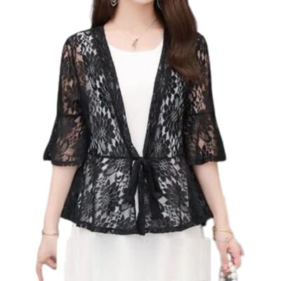 EsUkar Bolero Dames, Dames 3/4 Mouwen Schouderverhoging Kant Rand Bolero Cardigan Licht Korte Jas Open Front Elegante Schouder Doorzichtige Covers Voor Jurken EsUkar Bolero Dames, Dames 3/4 Mouwen Schouderverhoging Kant Rand Bolero Cardigan Licht Korte Jas Open Front Elegante Schouder Doorzichtige Covers Voor Jurken