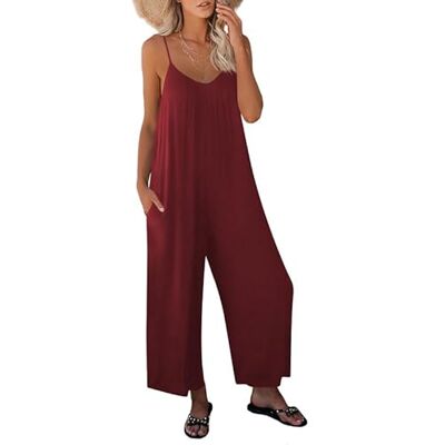 Haibang Tuinbroek voor dames, zomer, jumpsuit, dames, elegant, mouwloos, brede pasvorm, zomerjumpsuits, casual, wijde pijpen, romper met zakken, Bordeaux rood L Haibang Tuinbroek voor dames, zomer, jumpsuit, dames, elegant, mouwloos, brede pasvorm, zomerjumpsuits, casual, wijde pijpen, romper met zakken, Bordeaux rood L