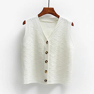 VBHJK Trui vest voor dames, V-hals, gebreid, pure kleur, cardigan, dun, geometrisch, jacquard, casual, mouwloos, vest, trui, effen stijl VBHJK Trui vest voor dames, V-hals, gebreid, pure kleur, cardigan, dun, geometrisch, jacquard, casual, mouwloos, vest, trui, effen stijl