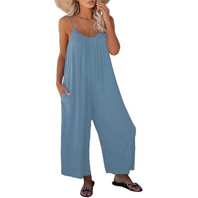 Haibang Tuinbroek voor dames, zomer, jumpsuit, dames, elegant, mouwloos, brede pasvorm, zomerjumpsuits, casual, wijde pijpen, romper met zakken, Lichtblauw M Haibang Tuinbroek voor dames, zomer, jumpsuit, dames, elegant, mouwloos, brede pasvorm, zomerjumpsuits, casual, wijde pijpen, romper met zakken, Lichtblauw M