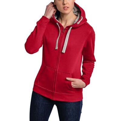 HRM dames jas met capuchon I premium kwaliteit dames jas met capuchon, met contraststrepen I ritsbaar sweatshirt met capuchon I premium en duurzame dames top, rood, L, Rood L HRM dames jas met capuchon I premium kwaliteit dames jas met capuchon, met contraststrepen I ritsbaar sweatshirt met capuchon I premium en duurzame dames top, rood, L, Rood L