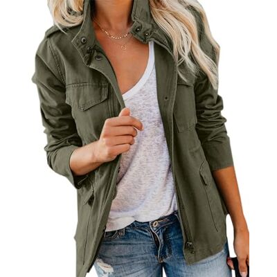 Imily Bela Militair anorakjack voor dames, parka, safaristijl, met drukknopen, met zakken, legergroen, M M Imily Bela Militair anorakjack voor dames, parka, safaristijl, met drukknopen, met zakken, legergroen, M M