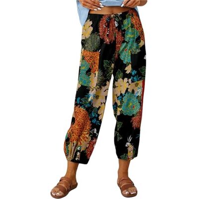 ASKSA Damesbroek, 7/8 broek, wijde pijpen, zomerbroek, licht, casual, linnen, met zakken, X-zwart., M M ASKSA Damesbroek, 7/8 broek, wijde pijpen, zomerbroek, licht, casual, linnen, met zakken, X-zwart., M M
