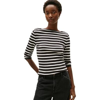 Tommy Hilfiger Slim Cody Boat-NK 3/4SLV WW0WW40589 L/S dames T-shirt, zwart (Black/Ecru STP), XL, zwart (zwart/ecru stp), XL XL Tommy Hilfiger Slim Cody Boat-NK 3/4SLV WW0WW40589 L/S dames T-shirt, zwart (Black/Ecru STP), XL, zwart (zwart/ecru stp), XL XL