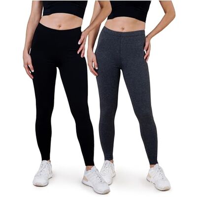 SES Set van 2 katoenen leggings voor dames, zwart/antraciet gemêleerd 34-36 SES Set van 2 katoenen leggings voor dames, zwart/antraciet gemêleerd 34-36