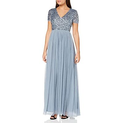 Maya Deluxe V Neckline Embellished maxi-jurk, bruidsmeisjesjurk voor dames, Blauw 50 Maya Deluxe V Neckline Embellished maxi-jurk, bruidsmeisjesjurk voor dames, Blauw 50