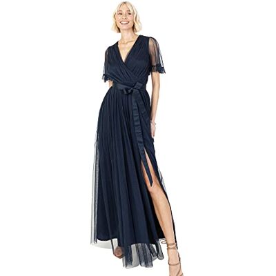 Anaya with Love Dames maxi-jurk voor dames, V-hals, korte mouwen, Frilly Long Empire Waist For Wedding Guest Bridesmaid Maid Of Honour damesjurk (1 stuk), Navy Blauw 36 Anaya with Love Dames maxi-jurk voor dames, V-hals, korte mouwen, Frilly Long Empire Waist For Wedding Guest Bridesmaid Maid Of Honour damesjurk (1 stuk), Navy Blauw 36