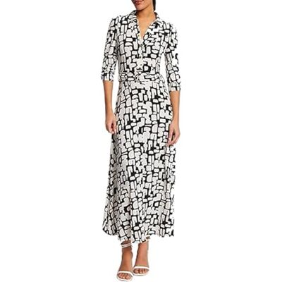 Morgan Lange uitlopende jurk met abstracte print Off White/Black 38 38 Morgan Lange uitlopende jurk met abstracte print Off White/Black 38 38