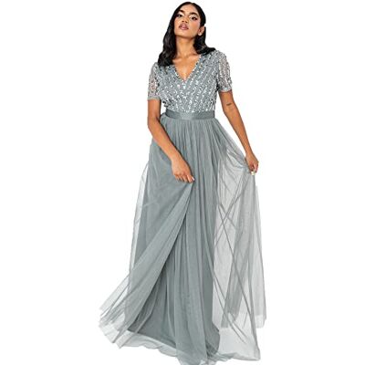 Maya Deluxe Maxi-jurk voor dames, bruidsmeisjesjurk met V-hals, baljurk, korte mouwen, lange elegante empire taille, bruidsmeisjesjurk voor dames (verpakking van 1) 52 Maya Deluxe Maxi-jurk voor dames, bruidsmeisjesjurk met V-hals, baljurk, korte mouwen, lange elegante empire taille, bruidsmeisjesjurk voor dames (verpakking van 1) 52