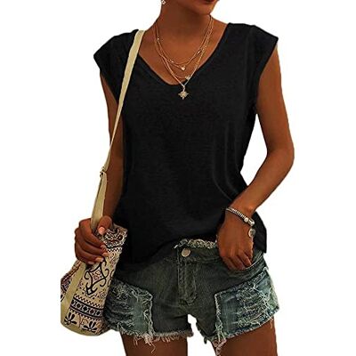 ASKSA Dames-T-shirt met v-hals, effen kleur, lange mouwen, casual, wijd model, basic, zwart. M ASKSA Dames-T-shirt met v-hals, effen kleur, lange mouwen, casual, wijd model, basic, zwart. M