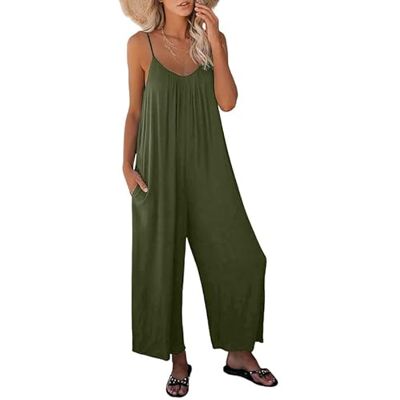 Haibang Tuinbroek voor dames, zomer, jumpsuit, dames, elegant, mouwloos, brede pasvorm, zomerjumpsuits, casual, wijde pijpen, romper met zakken, Groen L Haibang Tuinbroek voor dames, zomer, jumpsuit, dames, elegant, mouwloos, brede pasvorm, zomerjumpsuits, casual, wijde pijpen, romper met zakken, Groen L