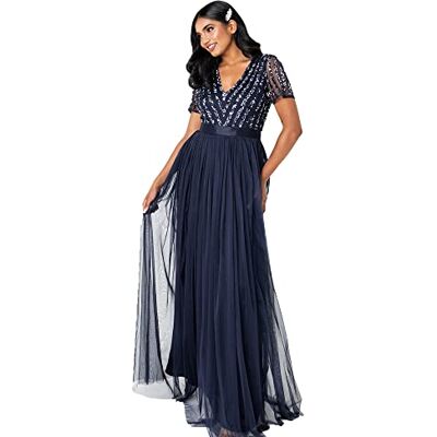 Maya Deluxe Maxi-jurk voor dames, bruidsmeisjesjurk met V-hals, baljurk, korte mouwen, lange elegante empire taille, bruidsmeisjesjurk voor dames (verpakking van 1), Navy Blauw 52 Maya Deluxe Maxi-jurk voor dames, bruidsmeisjesjurk met V-hals, baljurk, korte mouwen, lange elegante empire taille, bruidsmeisjesjurk voor dames (verpakking van 1), Navy Blauw 52
