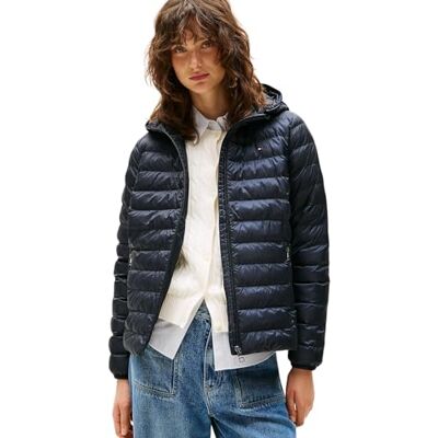 Tommy Hilfiger Padded Global Stripe Jacket voor dames met capuchon, blauw (Desert Sky), S Tommy Hilfiger Padded Global Stripe Jacket voor dames met capuchon, blauw (Desert Sky), S