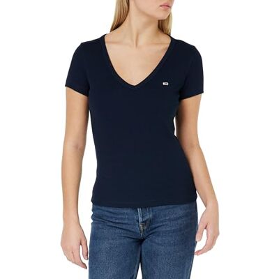 Tommy Jeans Dames T-shirt met korte mouwen slim V-hals blauw (Dark Night Navy), XXS XXS Tommy Jeans Dames T-shirt met korte mouwen slim V-hals blauw (Dark Night Navy), XXS XXS
