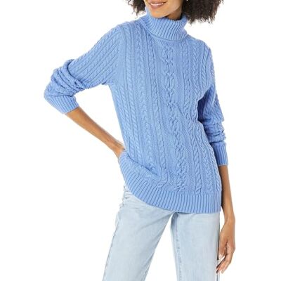 Amazon Essentials Visserstrui met rolkraag voor dames, standaard (verkrijgbaar in grote maten), blauw, M M Amazon Essentials Visserstrui met rolkraag voor dames, standaard (verkrijgbaar in grote maten), blauw, M M