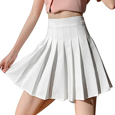 DRESHOW Retro rok, basic, elastisch, uitlopend, mini-rok, geplooid, casual, voor vrouwen en meisjes, Geplooide minirok 04-wit, L L DRESHOW Retro rok, basic, elastisch, uitlopend, mini-rok, geplooid, casual, voor vrouwen en meisjes, Geplooide minirok 04-wit, L L