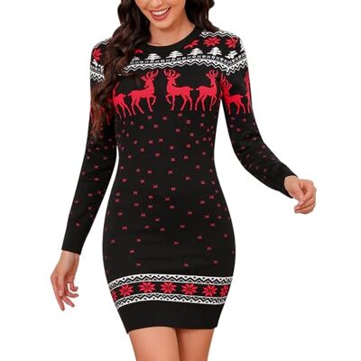 Irevial Gebreide jurk voor dames, ronde hals, lange trui-jurk, pulloverjurk voor dames, geribbelde trui, sneeuwvlokkenpatroon, comfortabel voor de winter, vrije tijd, feest Irevial Gebreide jurk voor dames, ronde hals, lange trui-jurk, pulloverjurk voor dames, geribbelde trui, sneeuwvlokkenpatroon, comfortabel voor de winter, vrije tijd, feest