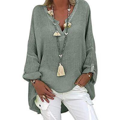 Tincini Linnen damesblouse Zomertuniek V-hals Grote maten T-shirt met lange mouwen Linnen Katoen Tops Bedrukt XXL Tincini Linnen damesblouse Zomertuniek V-hals Grote maten T-shirt met lange mouwen Linnen Katoen Tops Bedrukt XXL