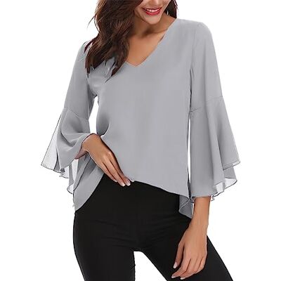 Gyabnw Damesblouse, casual, chiffon, zomer, ademend, 3/4 mouwen, V-hals, lichte blouse S Gyabnw Damesblouse, casual, chiffon, zomer, ademend, 3/4 mouwen, V-hals, lichte blouse S