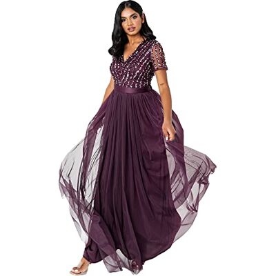 Maya Deluxe Maxi-jurk voor dames, bruidsmeisjesjurk met V-hals, baljurk, korte mouwen, lange elegante empire taille, bruidsmeisjesjurk voor dames (verpakking van 1), Baai 36 Maya Deluxe Maxi-jurk voor dames, bruidsmeisjesjurk met V-hals, baljurk, korte mouwen, lange elegante empire taille, bruidsmeisjesjurk voor dames (verpakking van 1), Baai 36