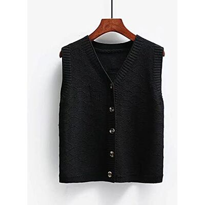 VBHJK Gebreid vest voor dames, mouwloos, V-hals, pure kleur, dun vest, geometrisch, casual jacquard, tanktop, vintage, mouwloze trui, uniform, preppy stijl VBHJK Gebreid vest voor dames, mouwloos, V-hals, pure kleur, dun vest, geometrisch, casual jacquard, tanktop, vintage, mouwloze trui, uniform, preppy stijl