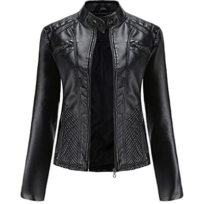 SHADIOA 2021 Leren jas voor vrouwen, ritssluiting, lente, herfst, PU-leer, bikerjack, slanke pasvorm, oversized SHADIOA 2021 Leren jas voor vrouwen, ritssluiting, lente, herfst, PU-leer, bikerjack, slanke pasvorm, oversized