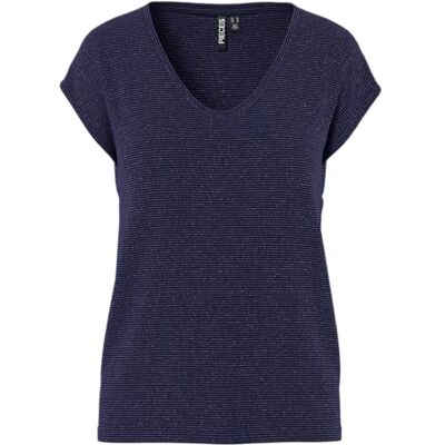 PIECES Pcbillo Tee_Lurex Stripes T-shirt voor dames, Sky Captain Details: Multi Lurex, XL XL PIECES Pcbillo Tee_Lurex Stripes T-shirt voor dames, Sky Captain Details: Multi Lurex, XL XL