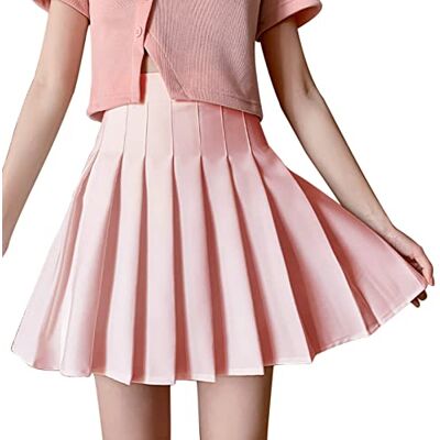 DRESHOW Retro basic rok, elastisch, uitlopend, minirok, plooirok, casual, voor dames en meisjes, Geplooide mini-rok 04-roze S DRESHOW Retro basic rok, elastisch, uitlopend, minirok, plooirok, casual, voor dames en meisjes, Geplooide mini-rok 04-roze S