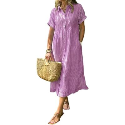 CupitiDU Casual zomerjurk met knoopsluiting en functionele zakken, losse pasvorm, Roze, XL XL CupitiDU Casual zomerjurk met knoopsluiting en functionele zakken, losse pasvorm, Roze, XL XL