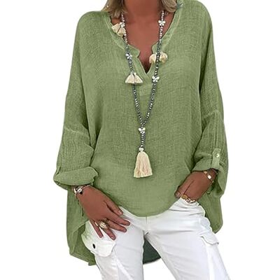 Tincini Linnen blouse dames zomer tuniek V-hals grote maten lange mouwen linnen katoen bedrukt, B Groen, XXL XXL Tincini Linnen blouse dames zomer tuniek V-hals grote maten lange mouwen linnen katoen bedrukt, B Groen, XXL XXL