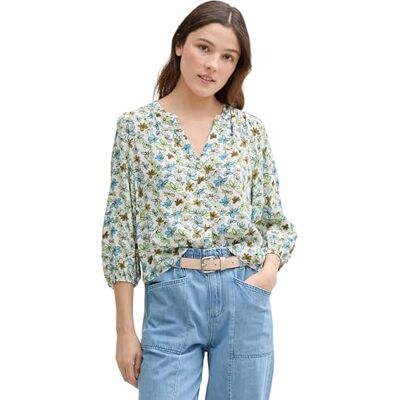 TOM TAILOR Denim Losse damesblouse met bloemenpatroon, 37809, bloemenprint, wit, groen, blauw, M M TOM TAILOR Denim Losse damesblouse met bloemenpatroon, 37809, bloemenprint, wit, groen, blauw, M M