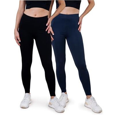 SES Set van 2 katoenen leggings voor dames, Zwart/Navy Blauw 42-44 SES Set van 2 katoenen leggings voor dames, Zwart/Navy Blauw 42-44