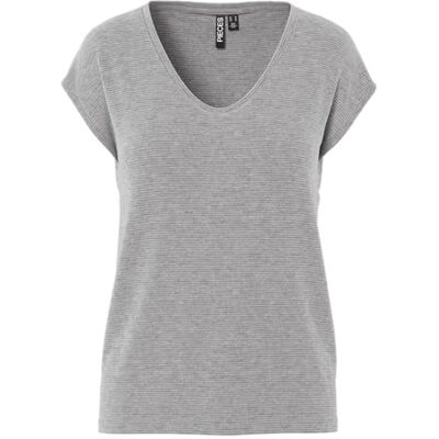 PIECES Pcbillo Tee_Lurex Stripes T-shirt voor dames, lichtgrijs gemêleerd/detail: lurex grijs, L L PIECES Pcbillo Tee_Lurex Stripes T-shirt voor dames, lichtgrijs gemêleerd/detail: lurex grijs, L L