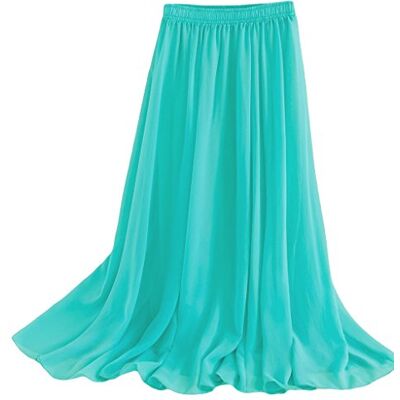 Gothden Lange damesrok van chiffon met elastische taille, Blauw L Gothden Lange damesrok van chiffon met elastische taille, Blauw L