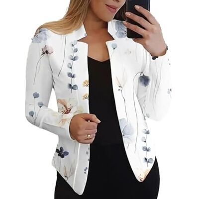 FULUJIDI Blazer Jurkjassen Damesjas met open kraag en bloemenprint met kraag voor dames, elegant, kantoor, blazer, voor dames, dameskleding, maat XL wit FULUJIDI Blazer Jurkjassen Damesjas met open kraag en bloemenprint met kraag voor dames, elegant, kantoor, blazer, voor dames, dameskleding, maat XL wit