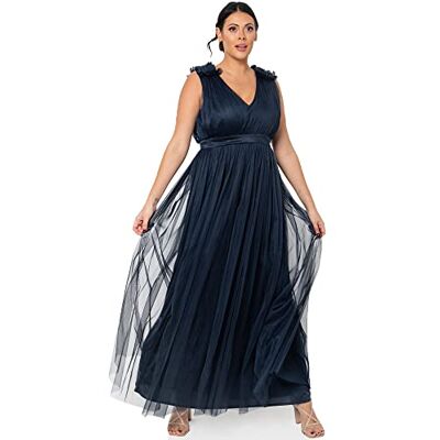Maya Deluxe Berry Maxi-jurk met ruches, schouderdetail, bruidsmeisjesjurk voor dames, Navy Blauw 34 Maya Deluxe Berry Maxi-jurk met ruches, schouderdetail, bruidsmeisjesjurk voor dames, Navy Blauw 34