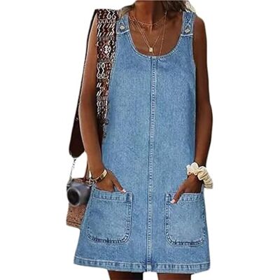 Sawmew Jeansjurk voor dames, mouwloos, korte jeans, tuinbroek, zomer, effen, casual, vrije tijd (medium) M Sawmew Jeansjurk voor dames, mouwloos, korte jeans, tuinbroek, zomer, effen, casual, vrije tijd (medium) M