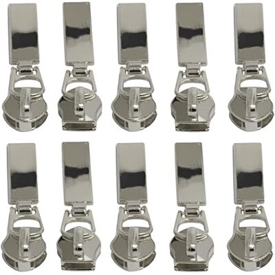 AERZETIX C62942 set van 10 schuifregelaars nr. 5 niet afsluitbaar voor spiraalritssluiting kleur: zilver metaal decoratie rok jurk lederwaren kleding AERZETIX C62942 set van 10 schuifregelaars nr. 5 niet afsluitbaar voor spiraalritssluiting kleur: zilver metaal decoratie rok jurk lederwaren kleding