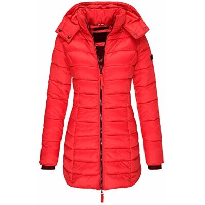 Earnmore Gewatteerde winterjas voor dames, warm donsjack van katoen, slim fit, gemiddelde lengte, Rood 3XL Earnmore Gewatteerde winterjas voor dames, warm donsjack van katoen, slim fit, gemiddelde lengte, Rood 3XL